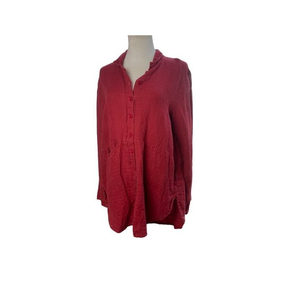 Flax Tops - FLAX Deep Red Top. Size Petite.